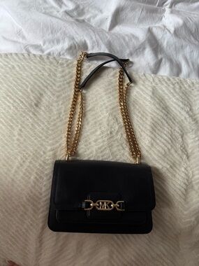 Michael Kors Black Leather Shoulder Bag with Gold Chain Strap